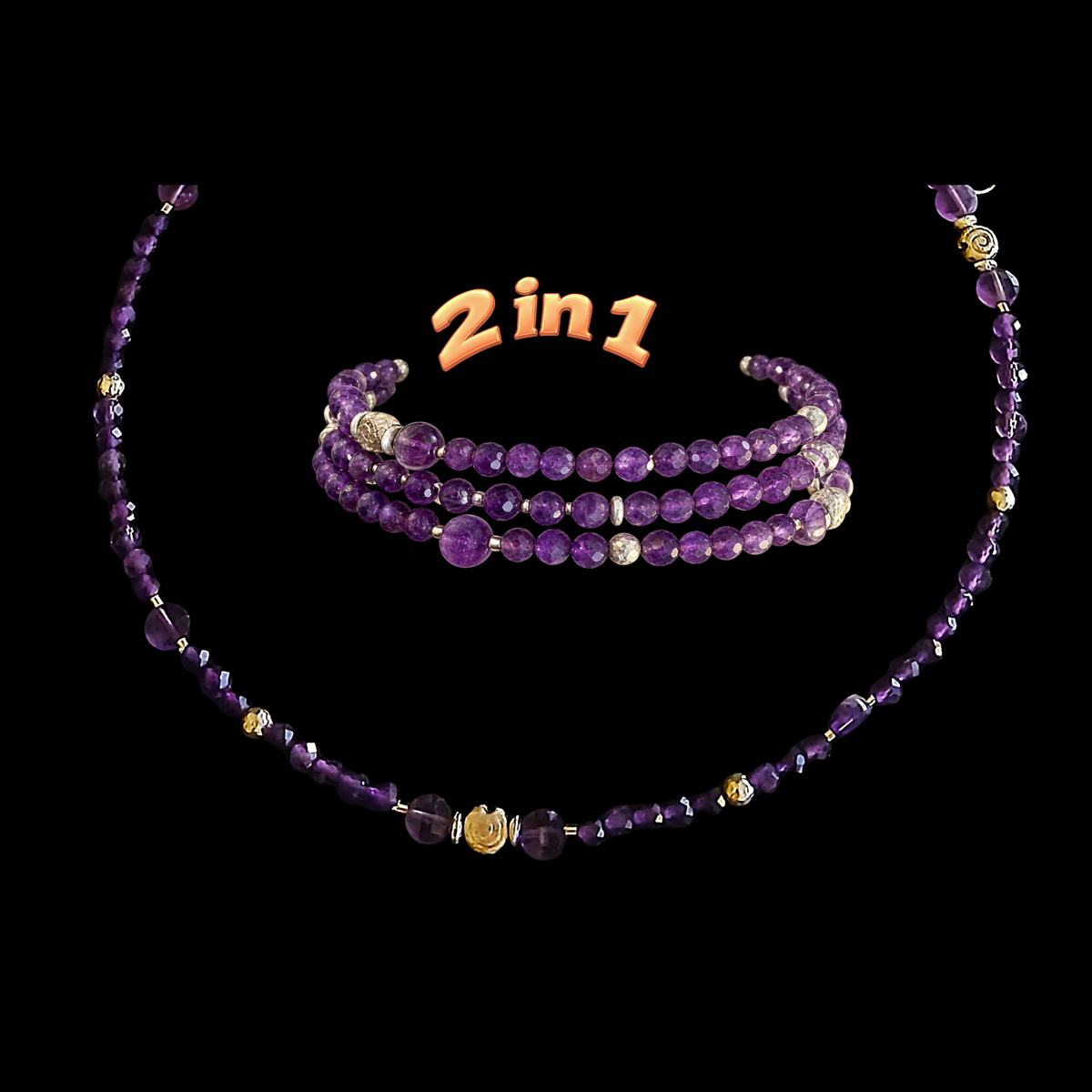 2-in-1 - Amethyst - Halskette oder Armband