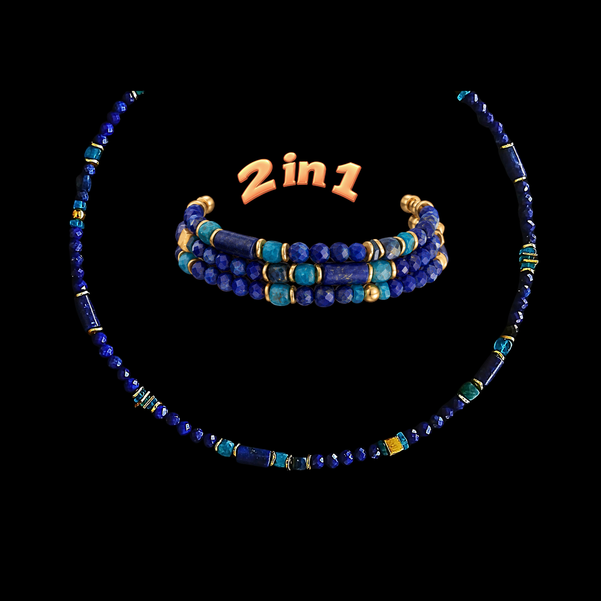 2-in1 - Lapislazuli - Halskette oder Armband