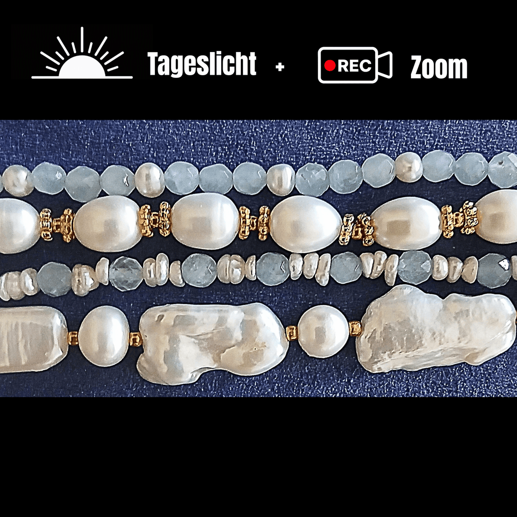 Armband - Aquamarin - Perlen - 4 Reihen