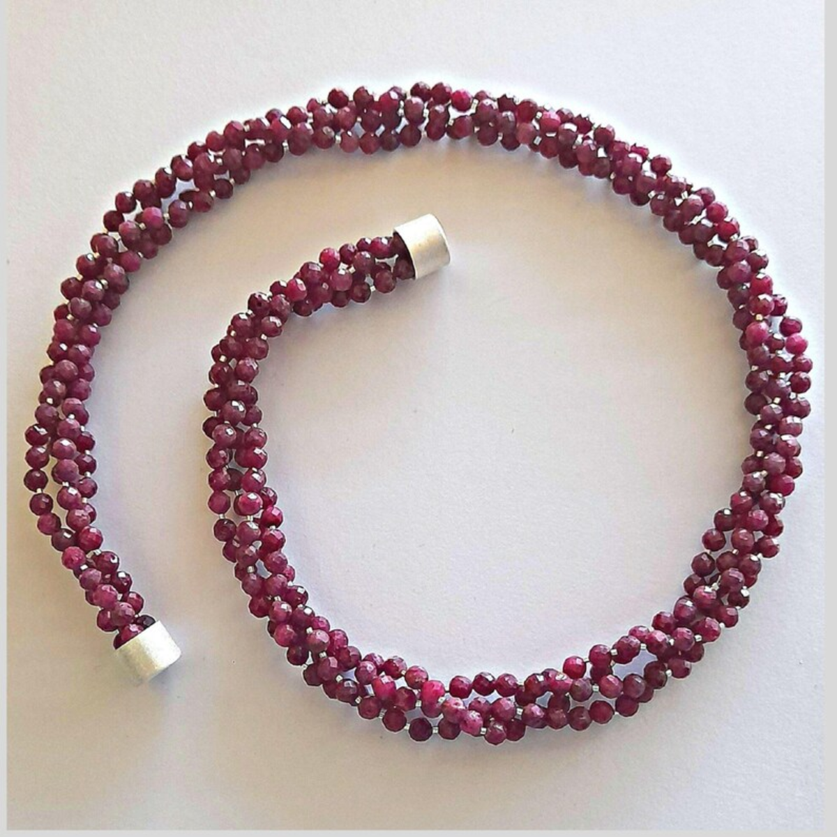 Collier - Rubin - Sterling-Silber - 4 Reihen