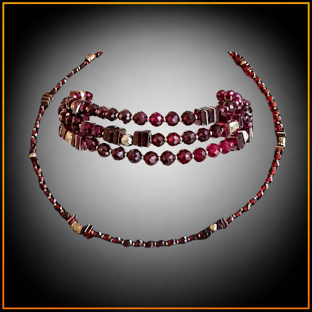 2-in-1 - Granat - Haskette oder Armband