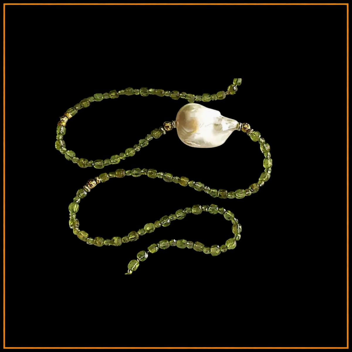Halskette – Peridot – Barockperle – weiss