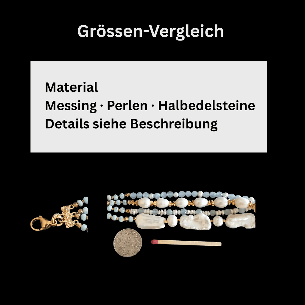 Armband - Aquamarin - Perlen - 4 Reihen