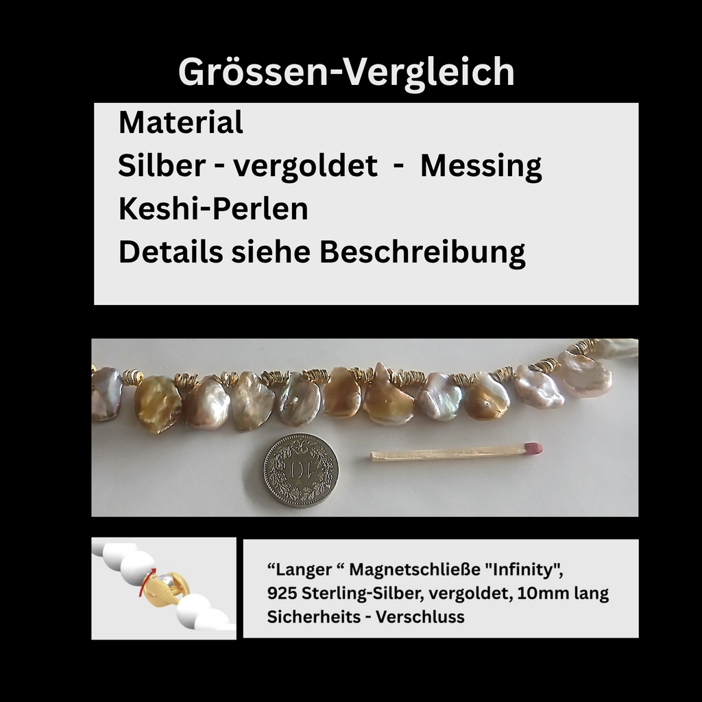 Halskette – Keshi-Perlen – Blütenform – Naturtöne