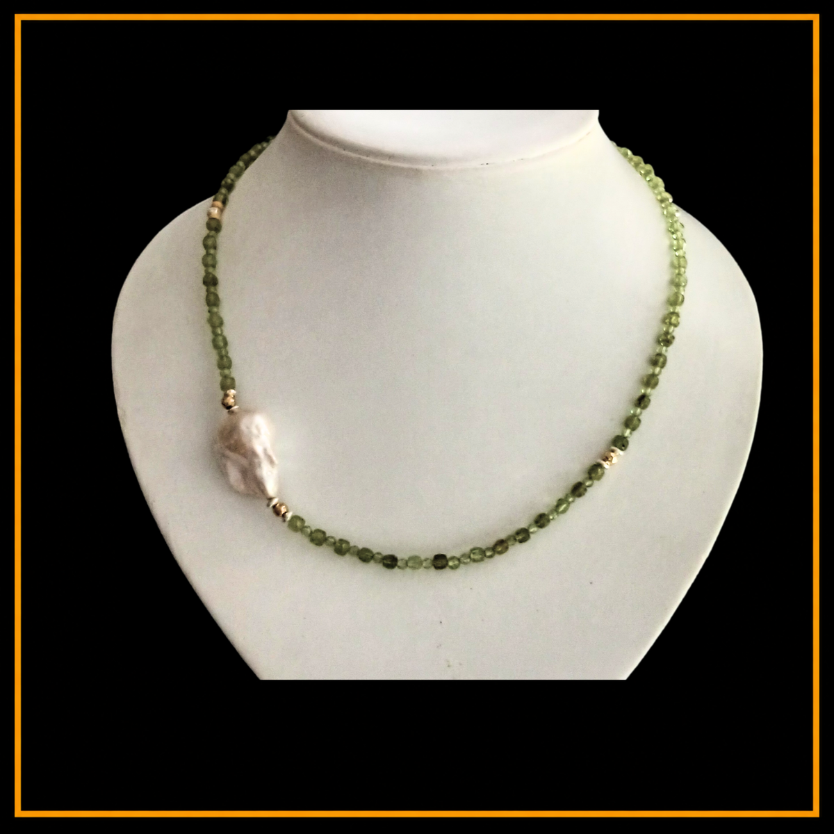 Halskette – Peridot – Barockperle – weiss