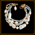 Armband - Aquamarin - Perlen - 4 Reihen