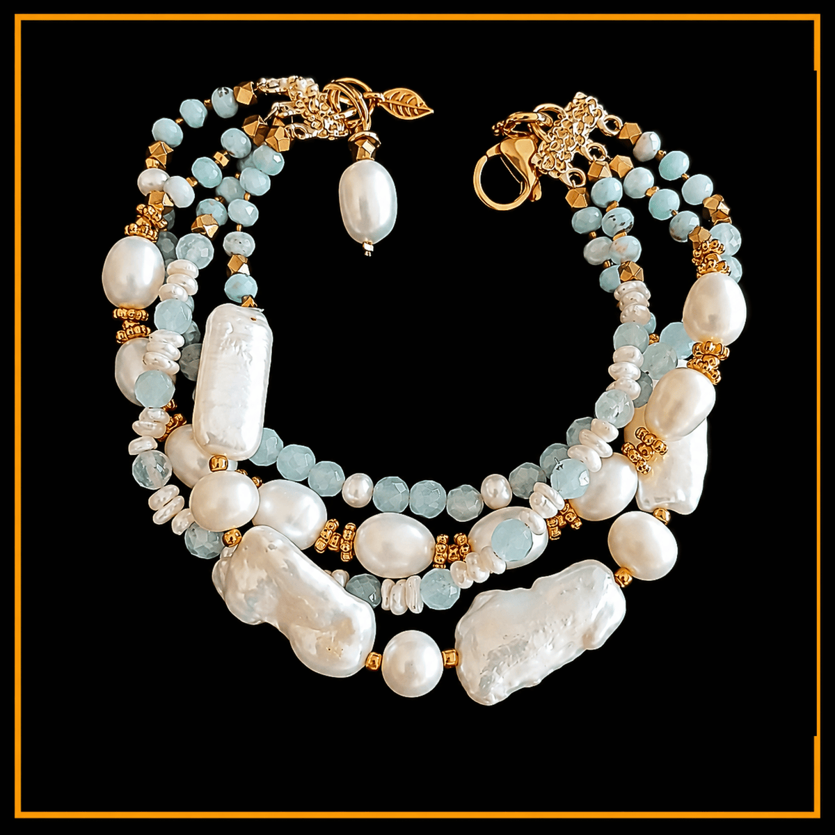 Armband - Aquamarin - Perlen - 4 Reihen
