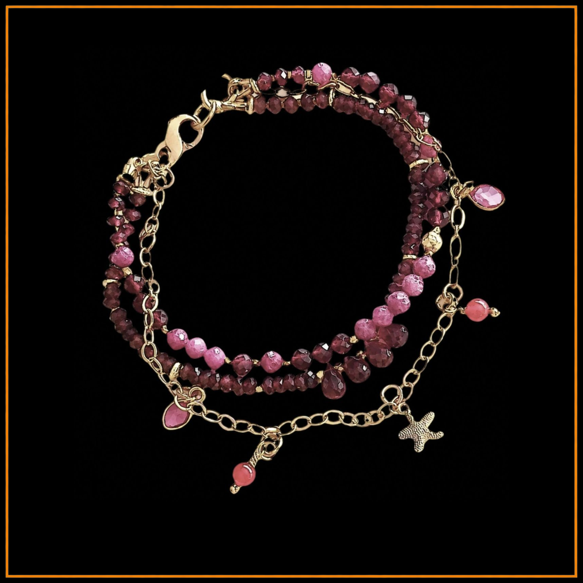 Armband - Granat - Turmalin - 3 Reihen