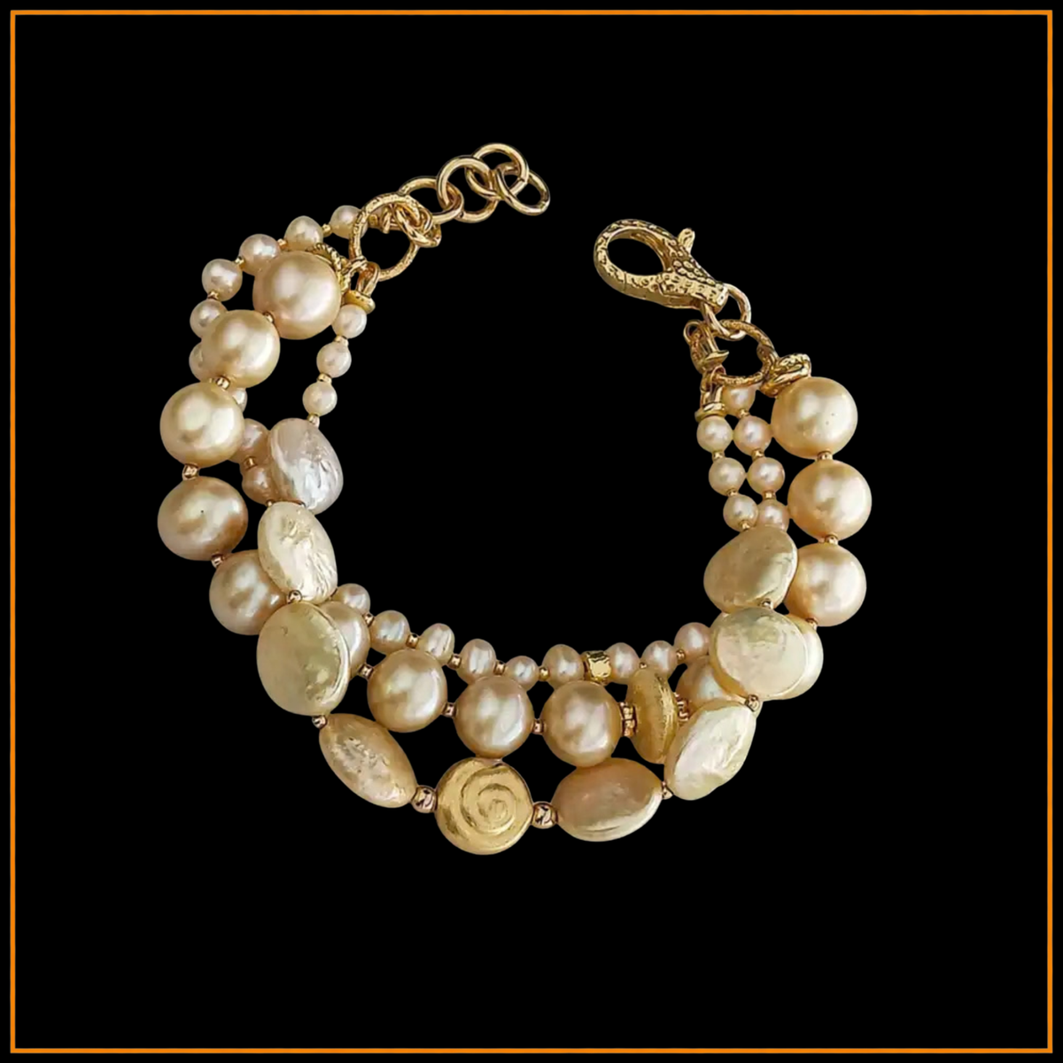 Armband - Keshi-Perlen natur - 3 Reihen