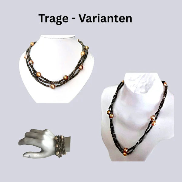 Halskette – Pyrit – Süsswasser-Perlen – 150 cm