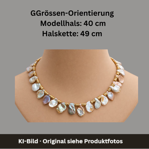 Halskette – Keshi-Perlen – Blütenform – Naturtöne