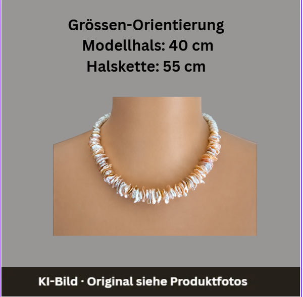 Halskette – Keshi-Perlen – flache Scheiben – naturfarben