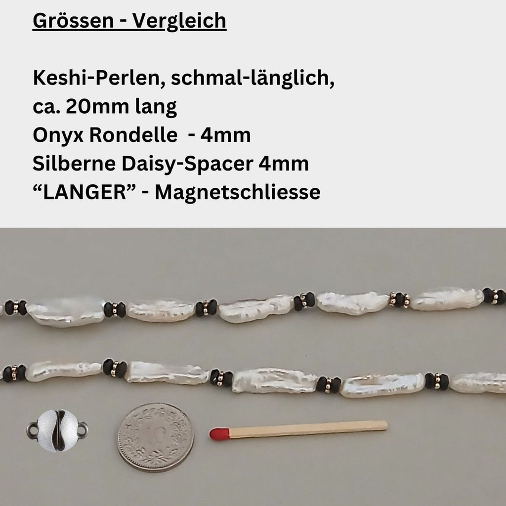 Halskette – Keshi-Perlen – Onyx – doppelt lang