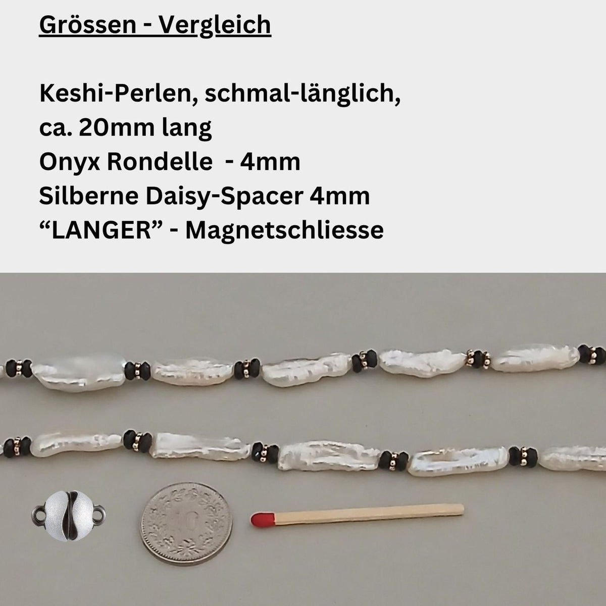 Halskette – Keshi-Perlen – Onyx – doppelt lang
