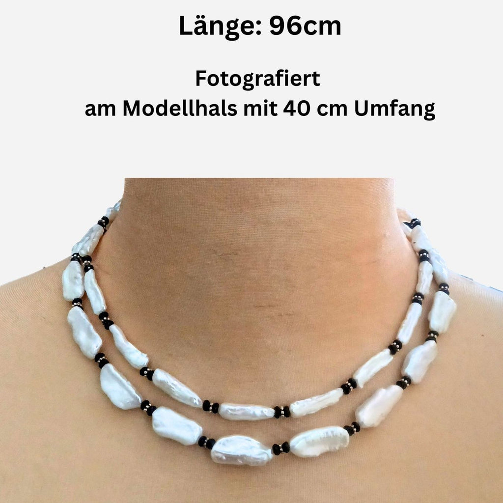 Halskette – Keshi-Perlen – Onyx – doppelt lang