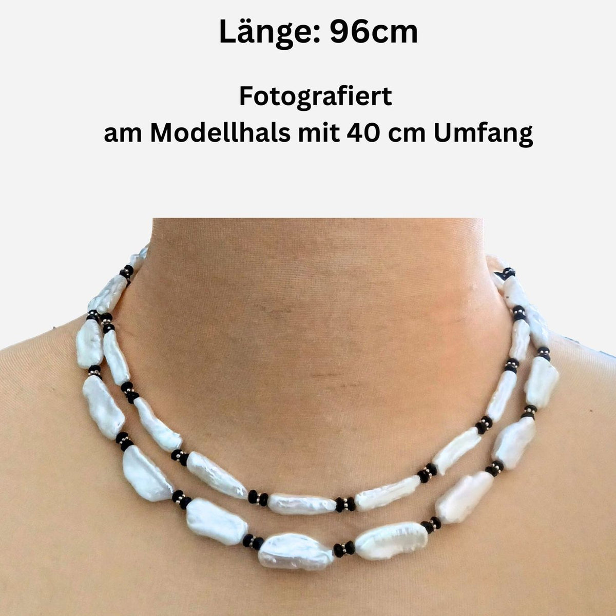Halskette – Keshi-Perlen – Onyx – doppelt lang
