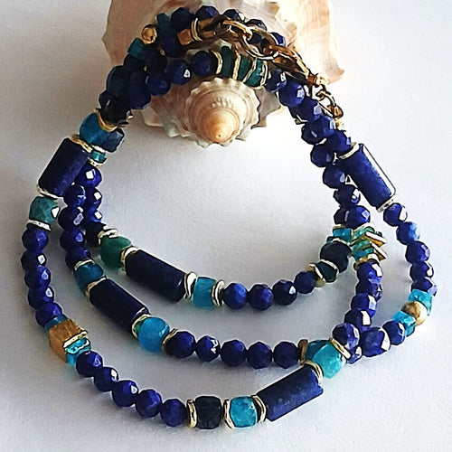 2-in1 - Lapislazuli - Halskette oder Armband