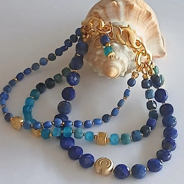 Armband - Lapislazuli - Apatit - 3 Reihen