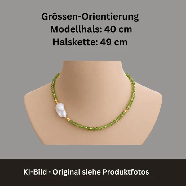 Halskette – Peridot – Barockperle – weiss