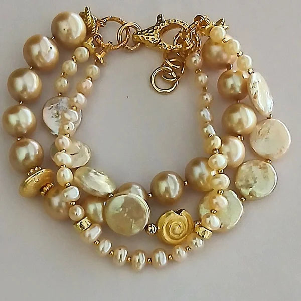 Armband - Keshi-Perlen natur - 3 Reihen