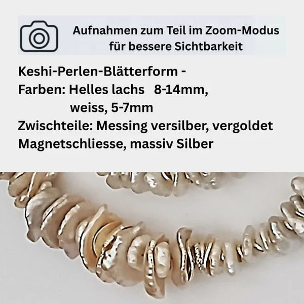 Halskette – Keshi-Perlen – flache Scheiben – naturfarben