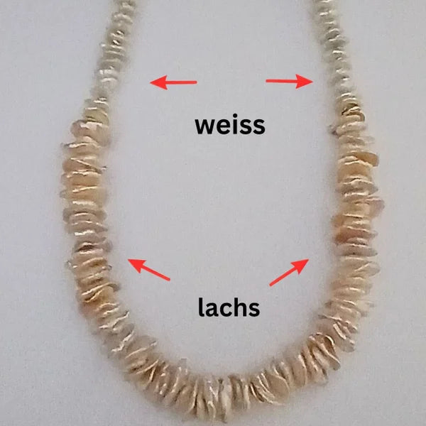 Halskette – Keshi-Perlen – flache Scheiben – naturfarben