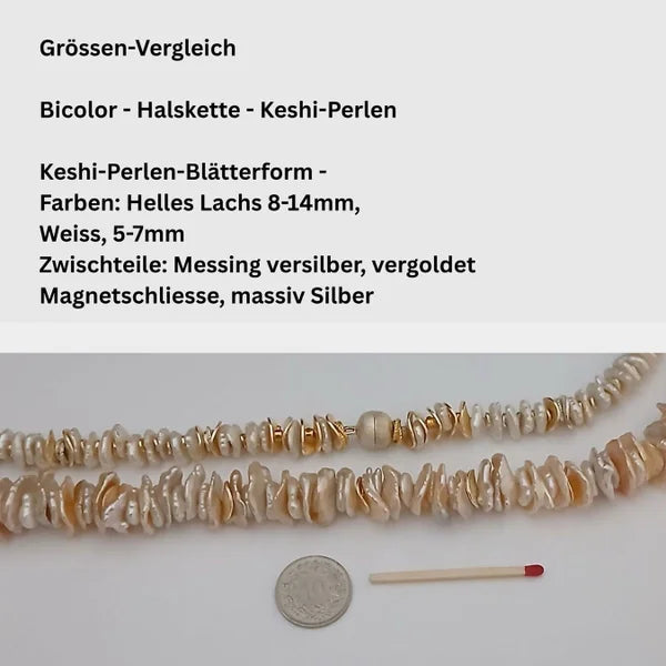 Halskette – Keshi-Perlen – flache Scheiben – naturfarben