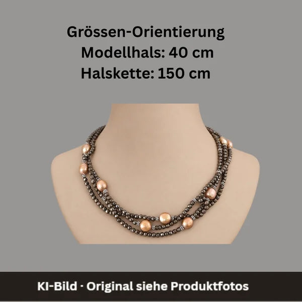 Halskette – Pyrit – Süsswasser-Perlen – 150 cm