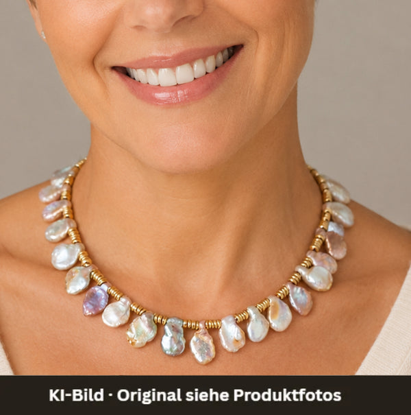 Halskette – Keshi-Perlen – Blütenform – Naturtöne