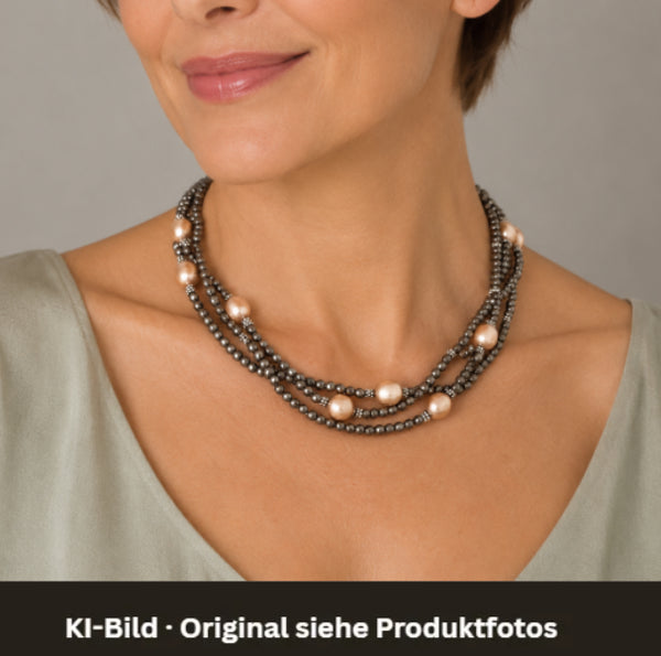 Halskette – Pyrit – Süsswasser-Perlen – 150 cm