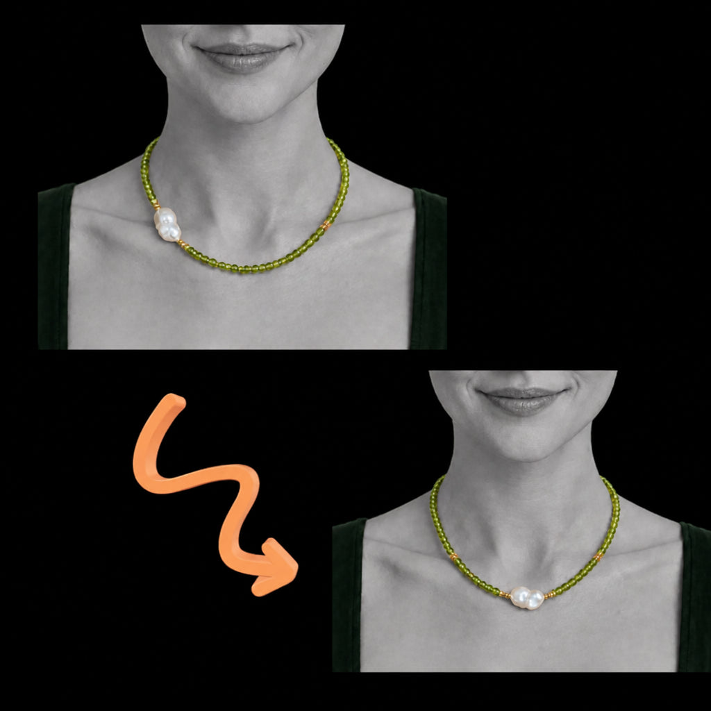 Halskette – Peridot – Barockperle – weiss