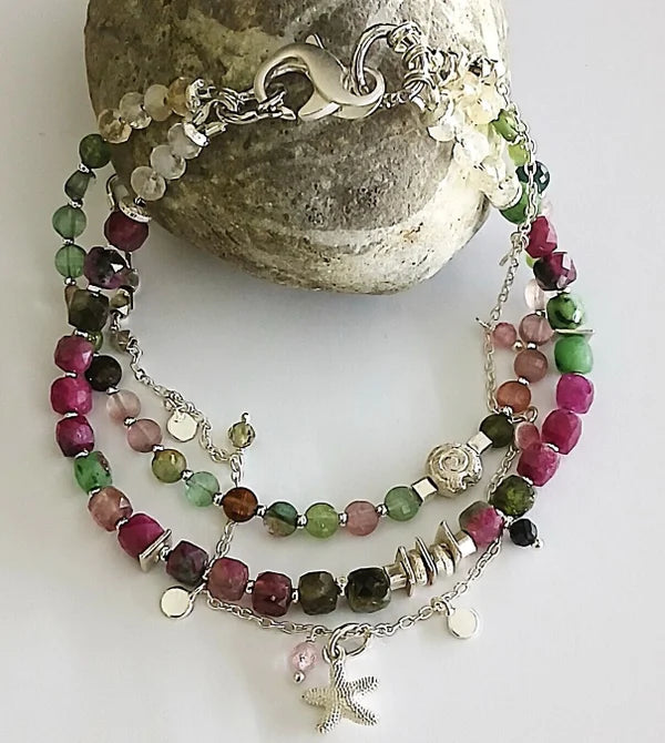 Armband - Turmalin-Silber - 3 Reihen