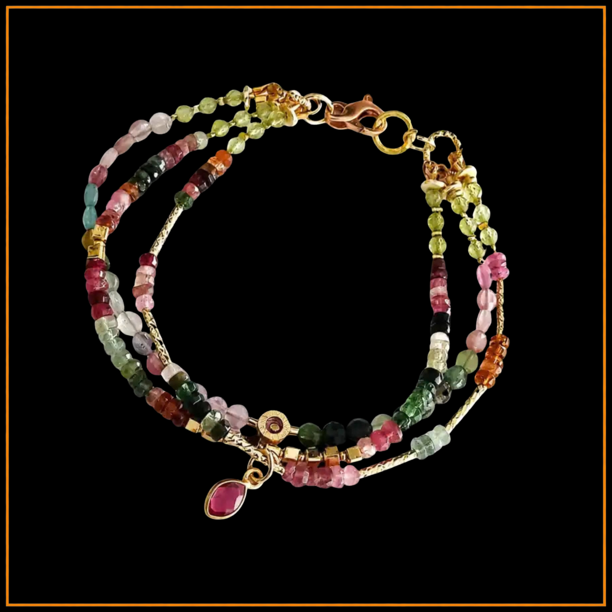 Armband - Turmalin - Regenbogen - 3 Reihen
