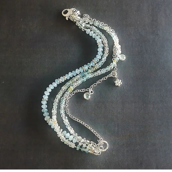 Armband - Morganit - Aquamarin - 4 Reihen