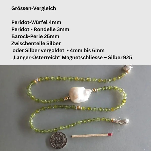 Halskette – Peridot – Barockperle – weiss