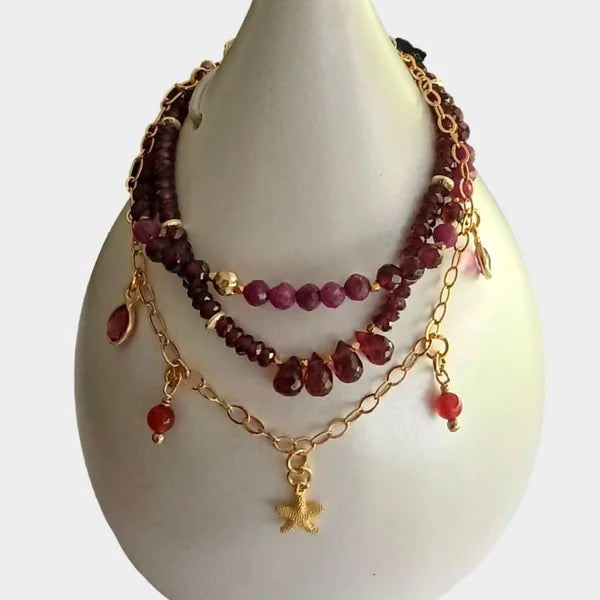 Armband - Granat - Turmalin - 3 Reihen