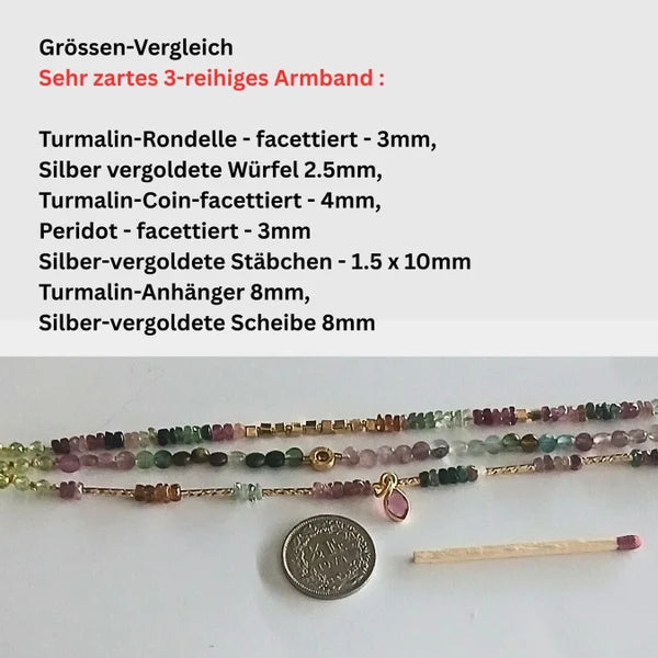 Armband - Turmalin - Regenbogen - 3 Reihen